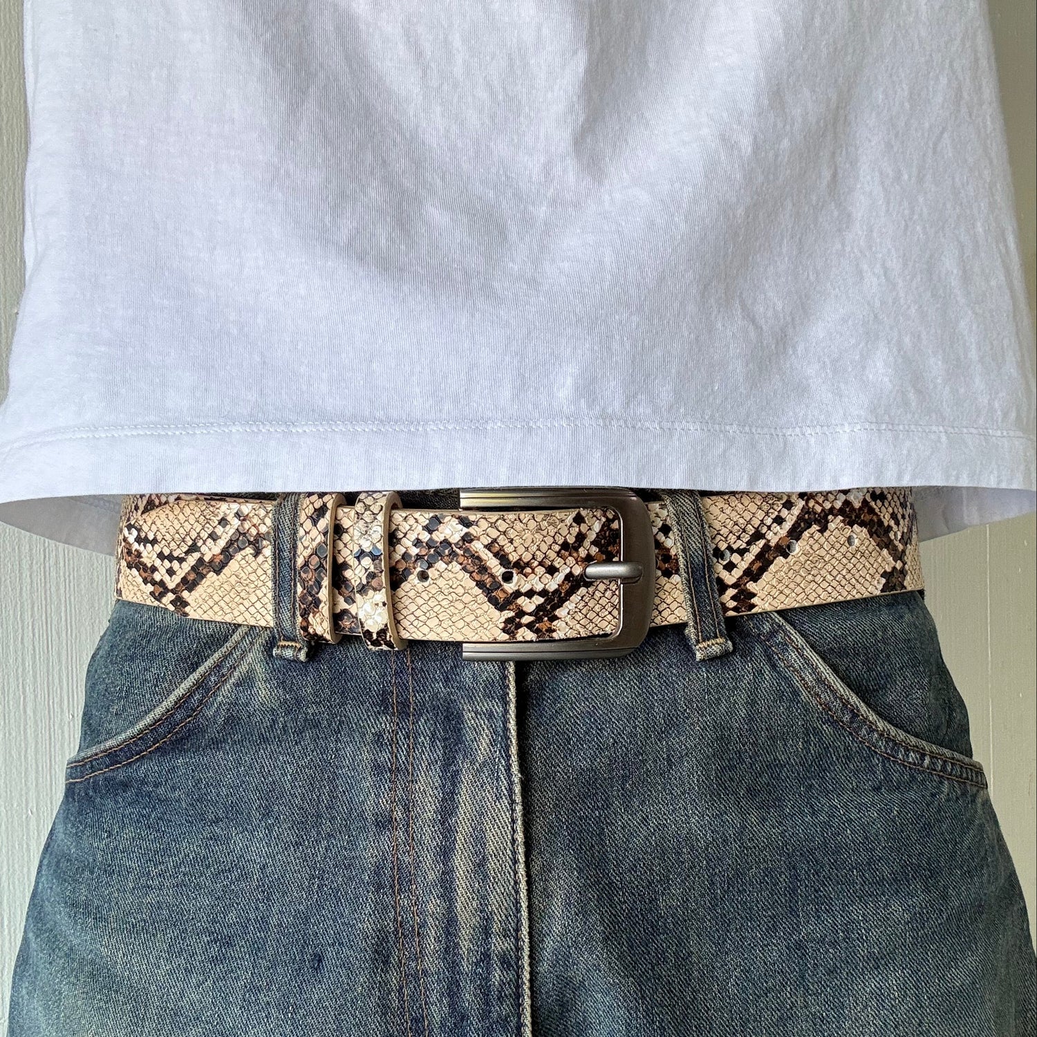 Tan Snake Skin Print Belt