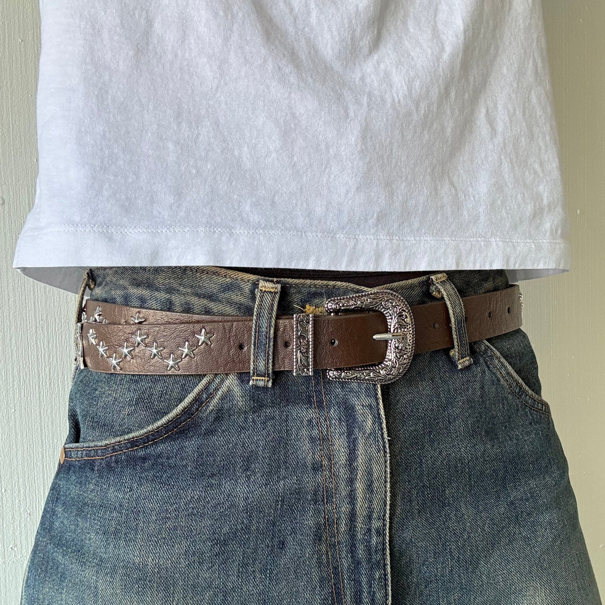 Brown Star Studded Western Cowboy Belt