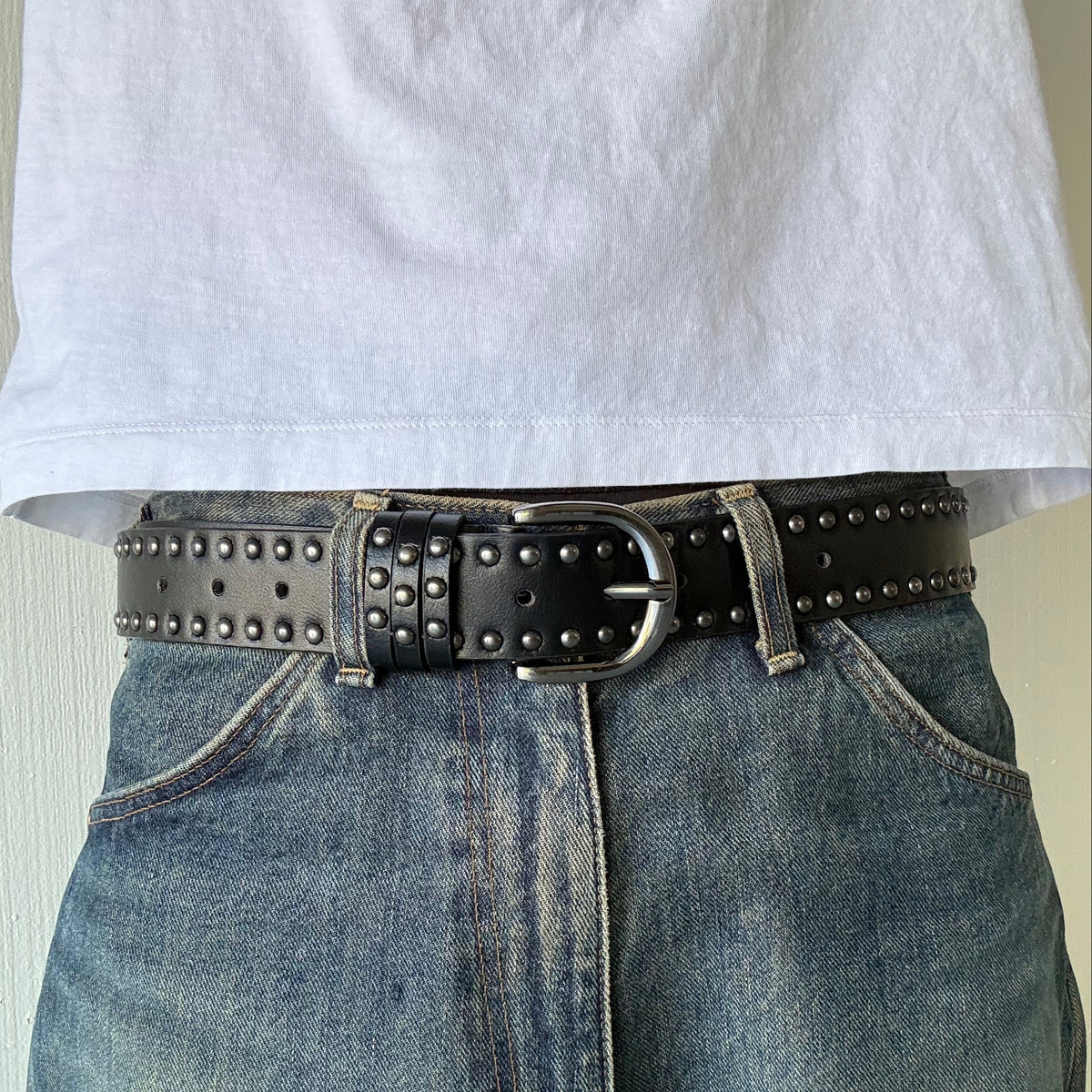 Black Double Rivet Belt
