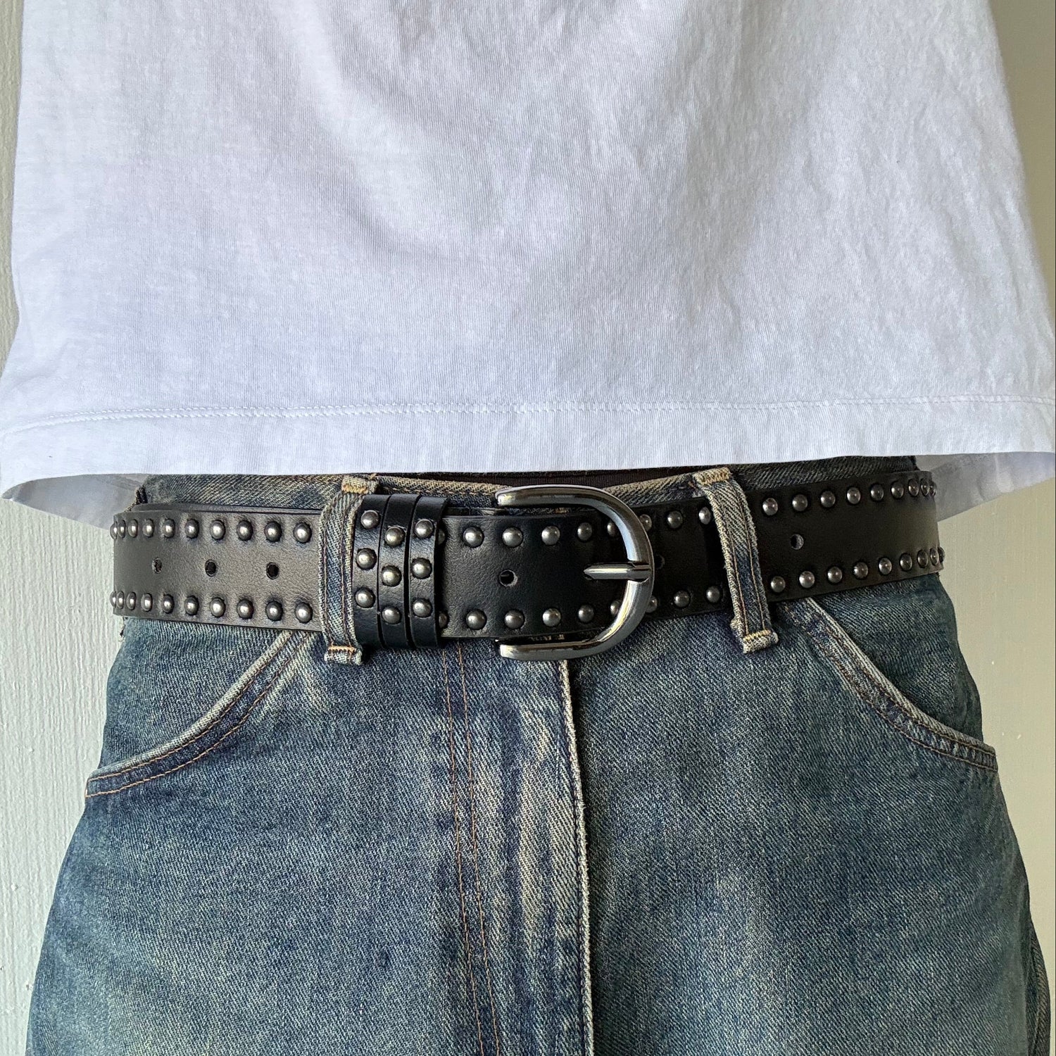 Black Double Rivet Belt