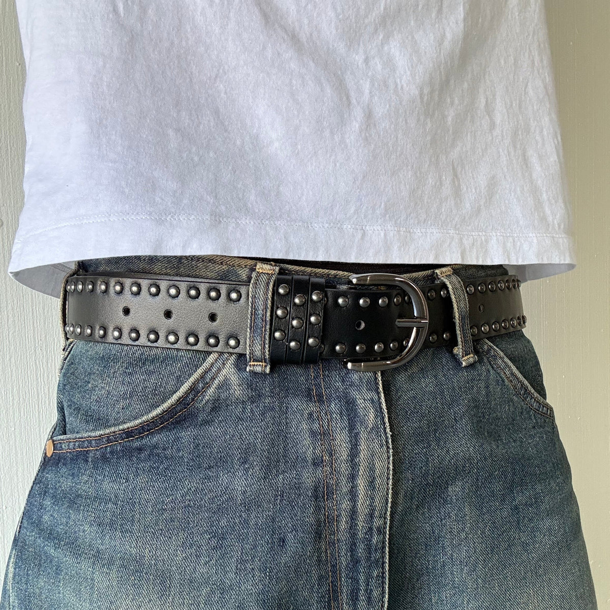 Black Double Rivet Belt