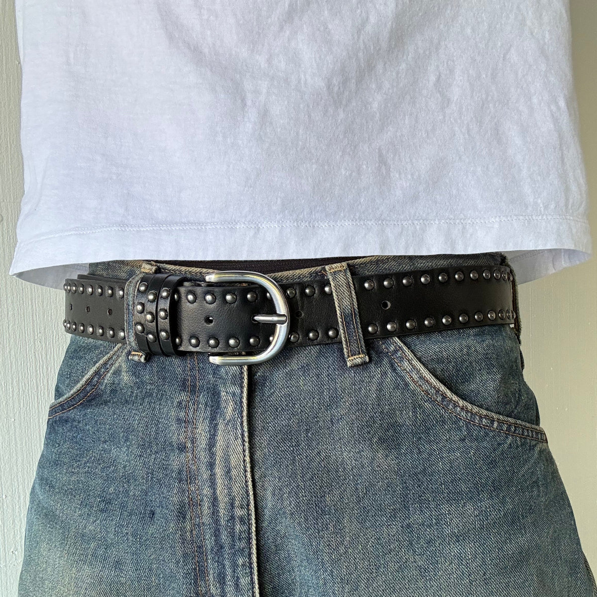 Black Double Rivet Belt