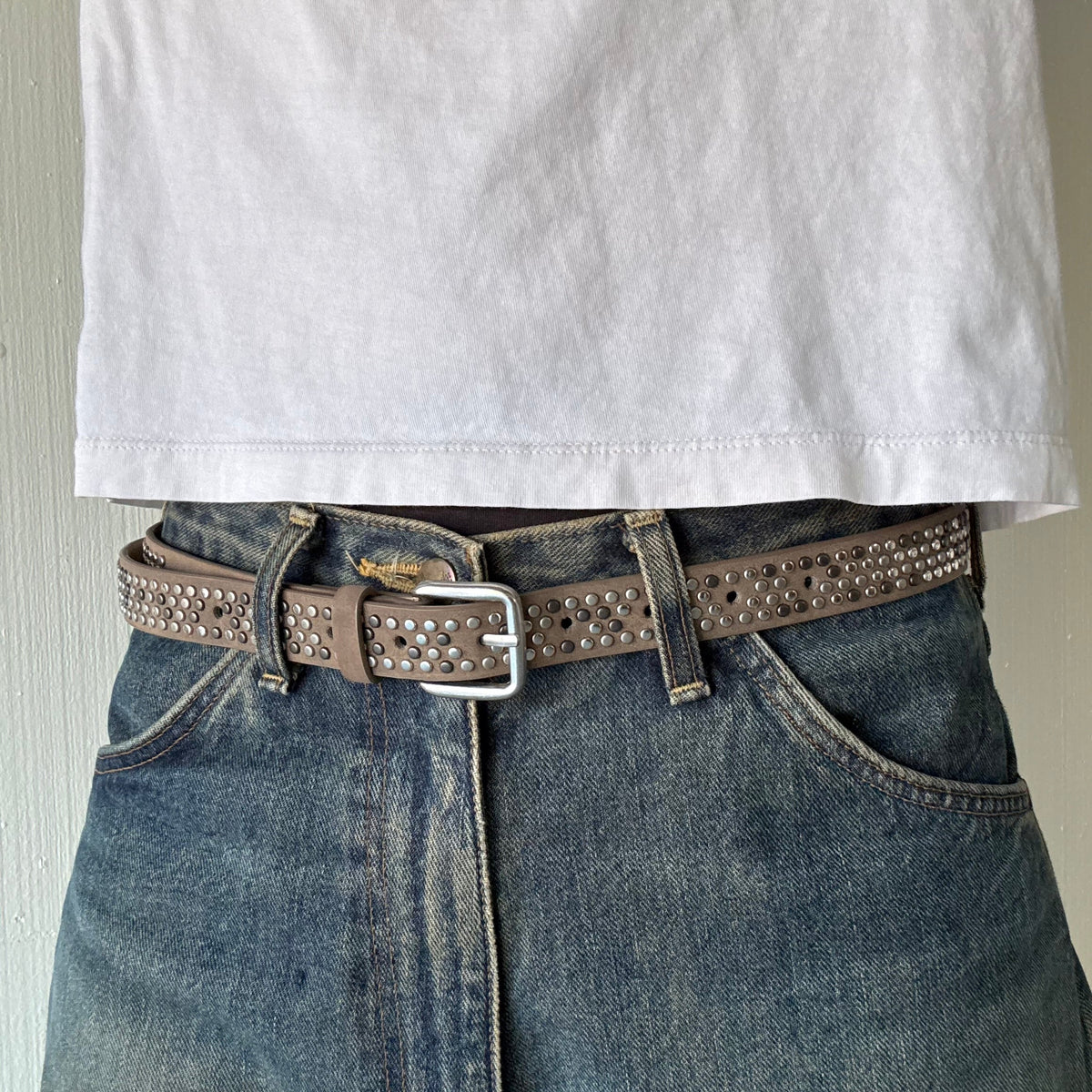 Brown Skinny Multi Color Studded Belt