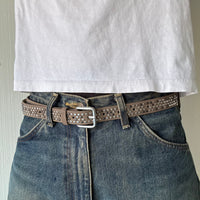 Brown Skinny Multi Color Studded Belt