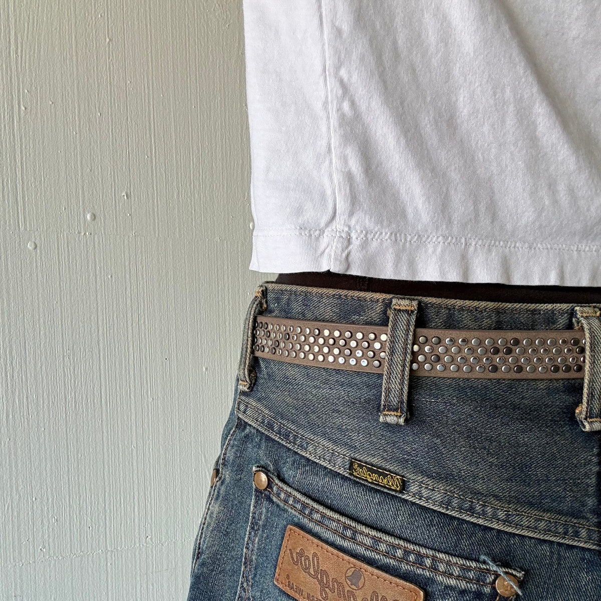 Brown Skinny Multi Color Studded Belt
