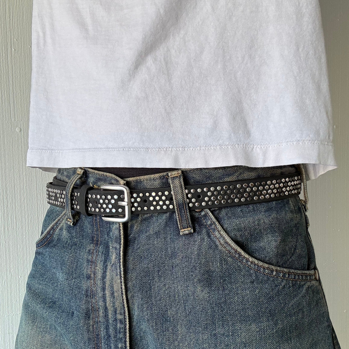 Black Skinny Multi Color Studded Belt