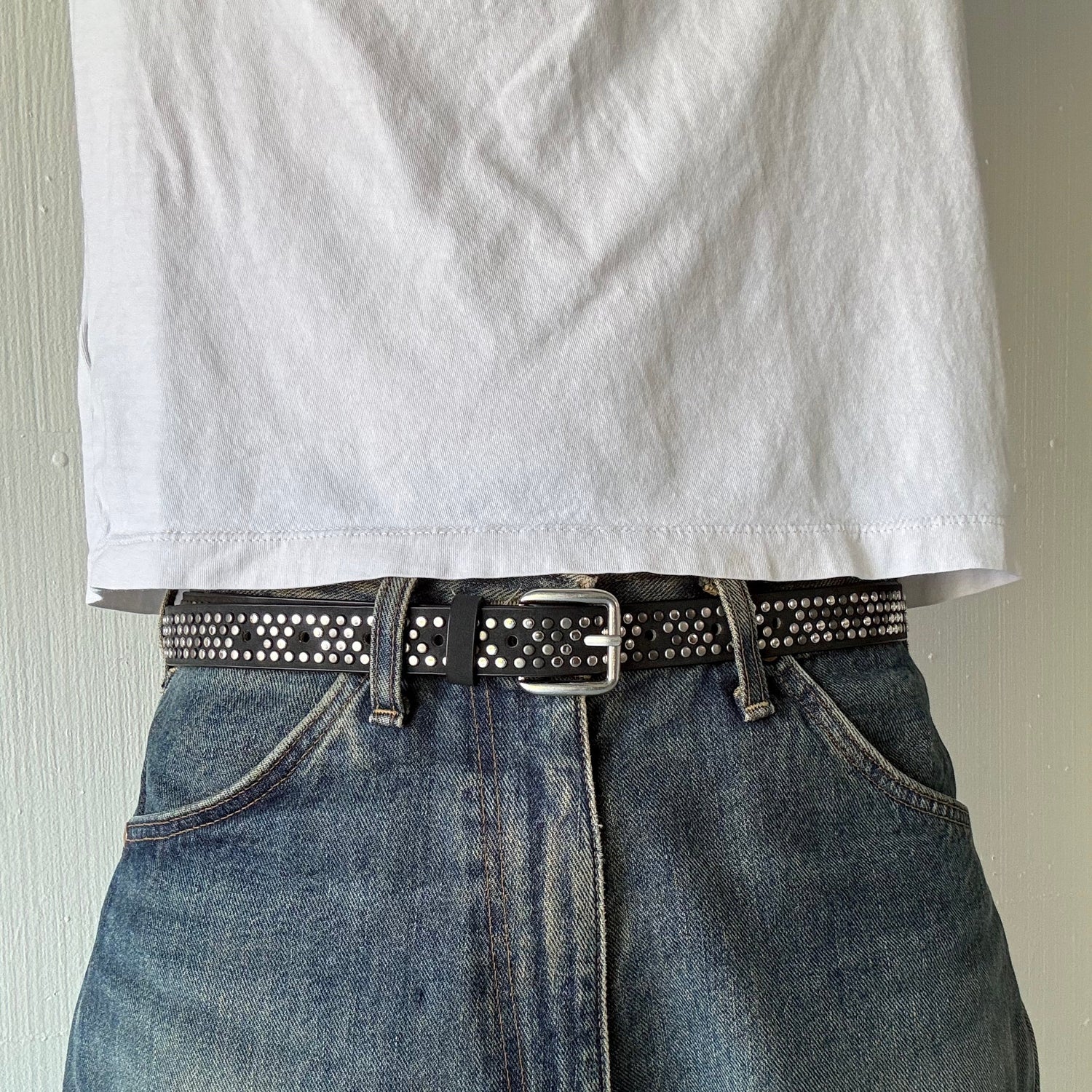 Black Skinny Multi Color Studded Belt