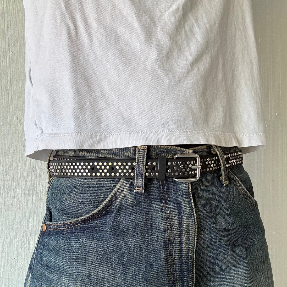 Black Skinny Multi Color Studded Belt