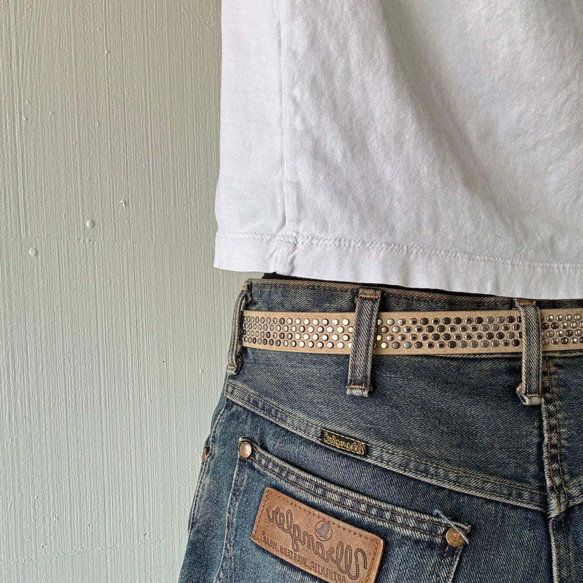 Tan Skinny Multi Color Studded Belt