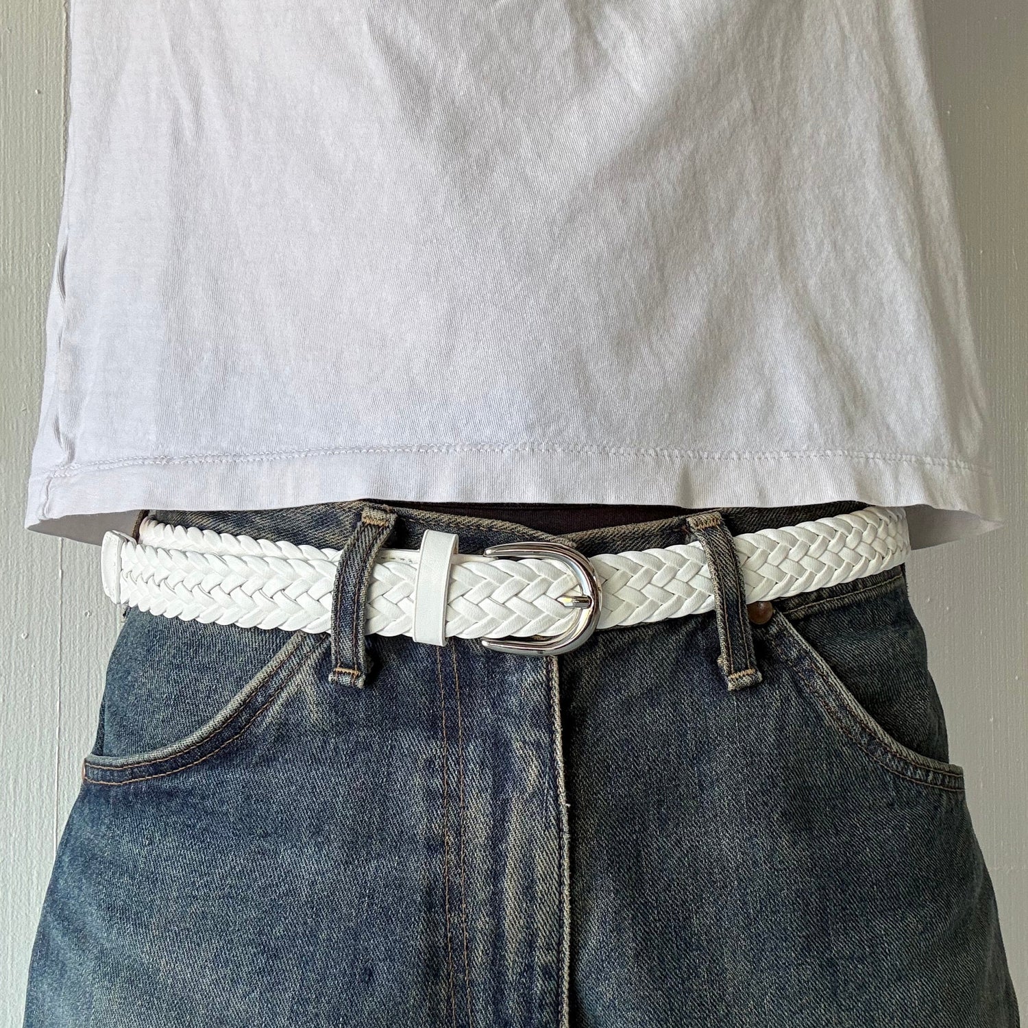White Western Braided Belt