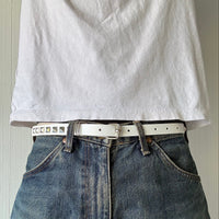 White Skinny Studded Belt