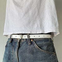 White Skinny Studded Belt