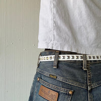 White Skinny Studded Belt