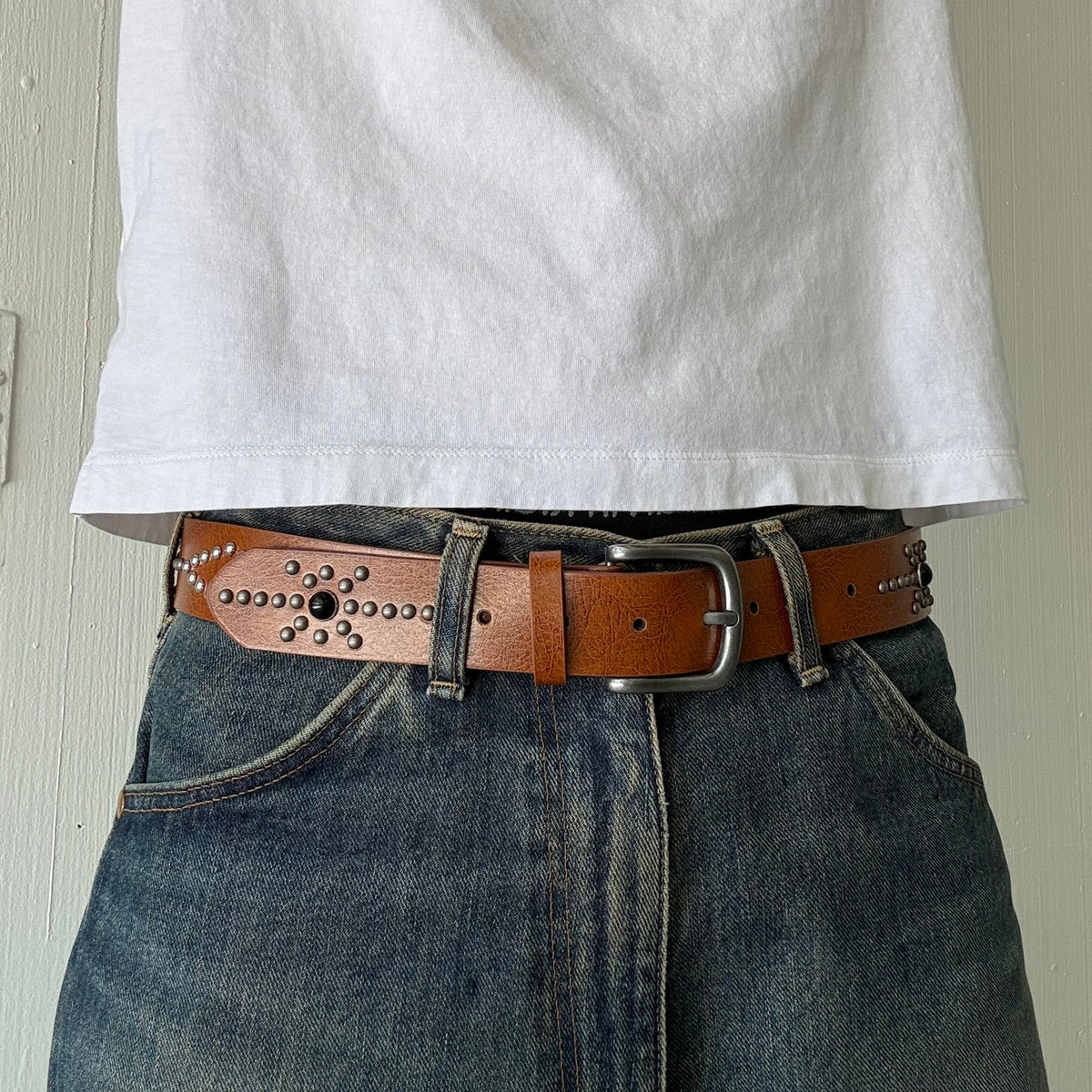 Tan Studded Western Belt