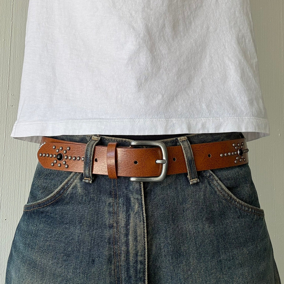 Tan Studded Western Belt