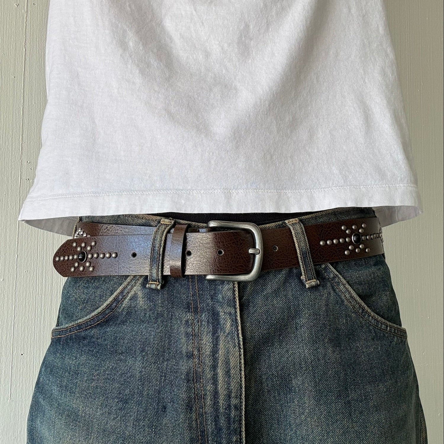 Brown Studded Western Belt