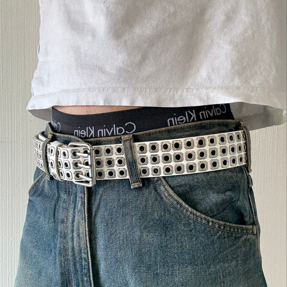 White Multiple Rivet Punk Belt