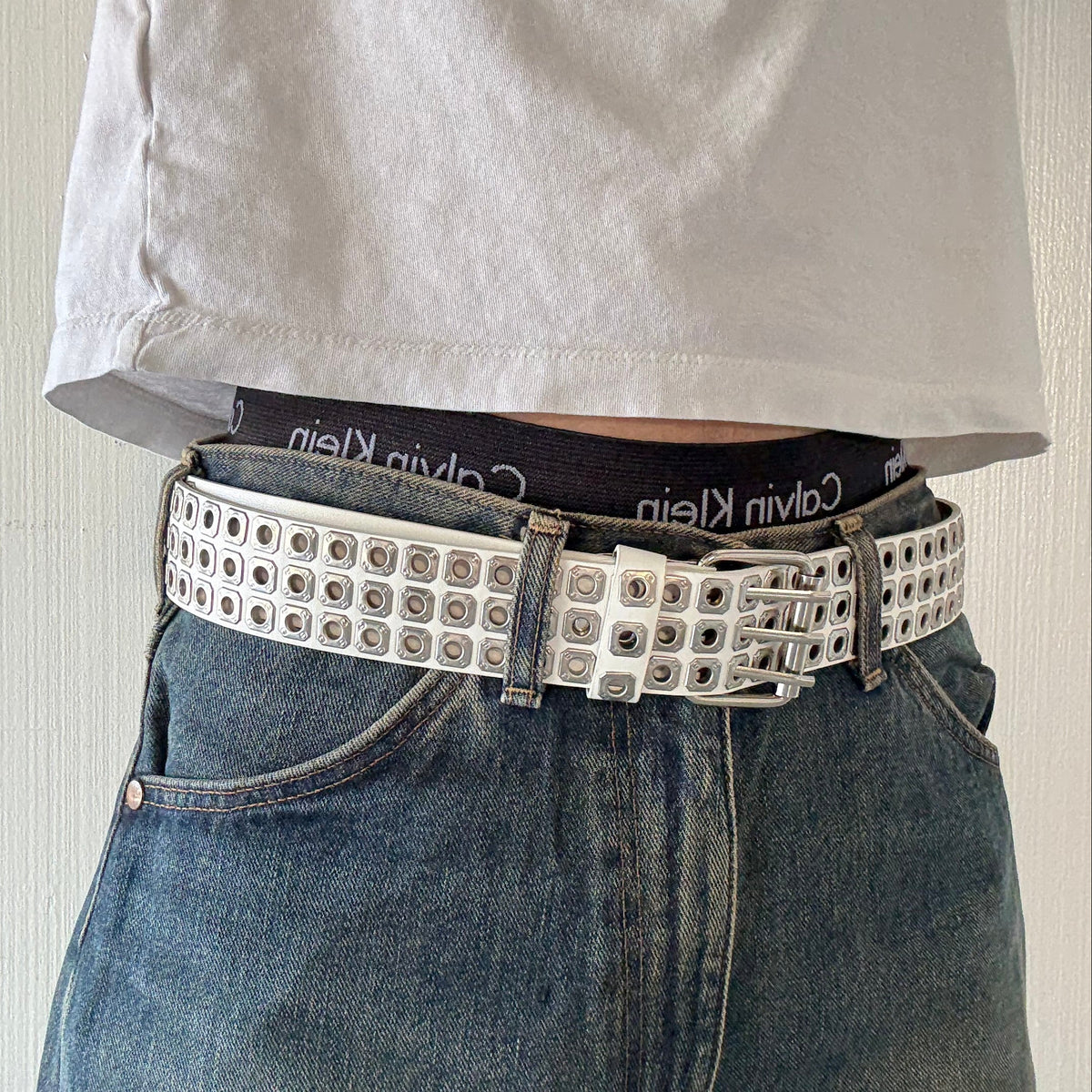 White Multiple Rivet Punk Belt