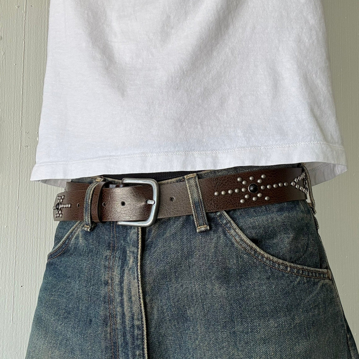 Brown Studded Western Belt