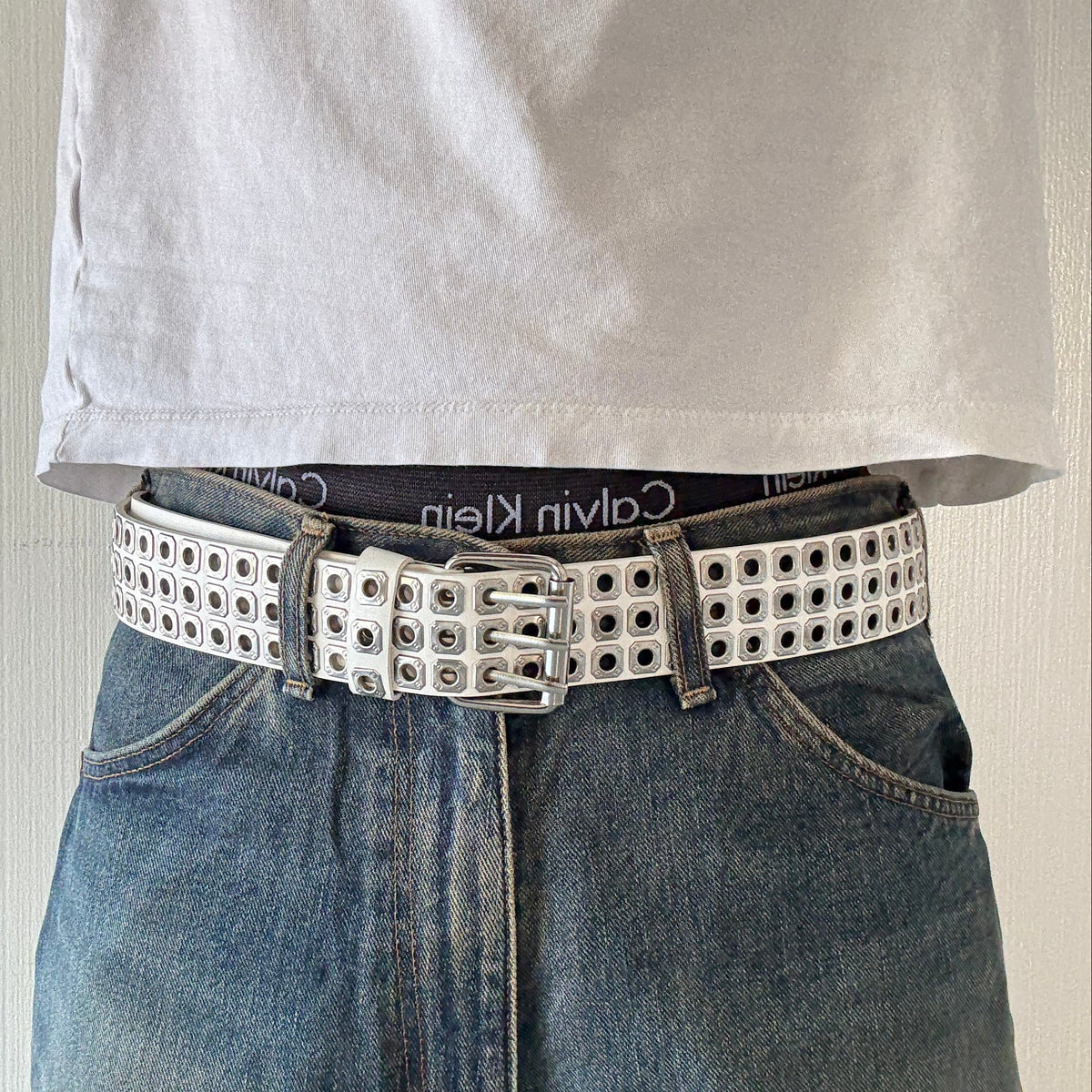 White Multiple Rivet Punk Belt