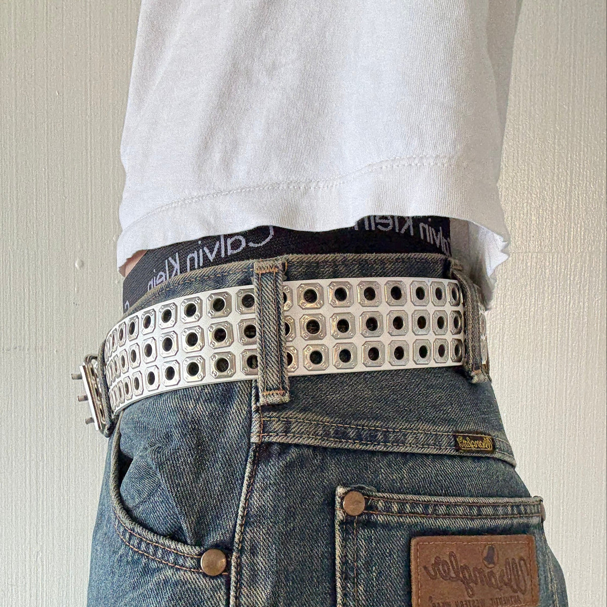 White Multiple Rivet Punk Belt