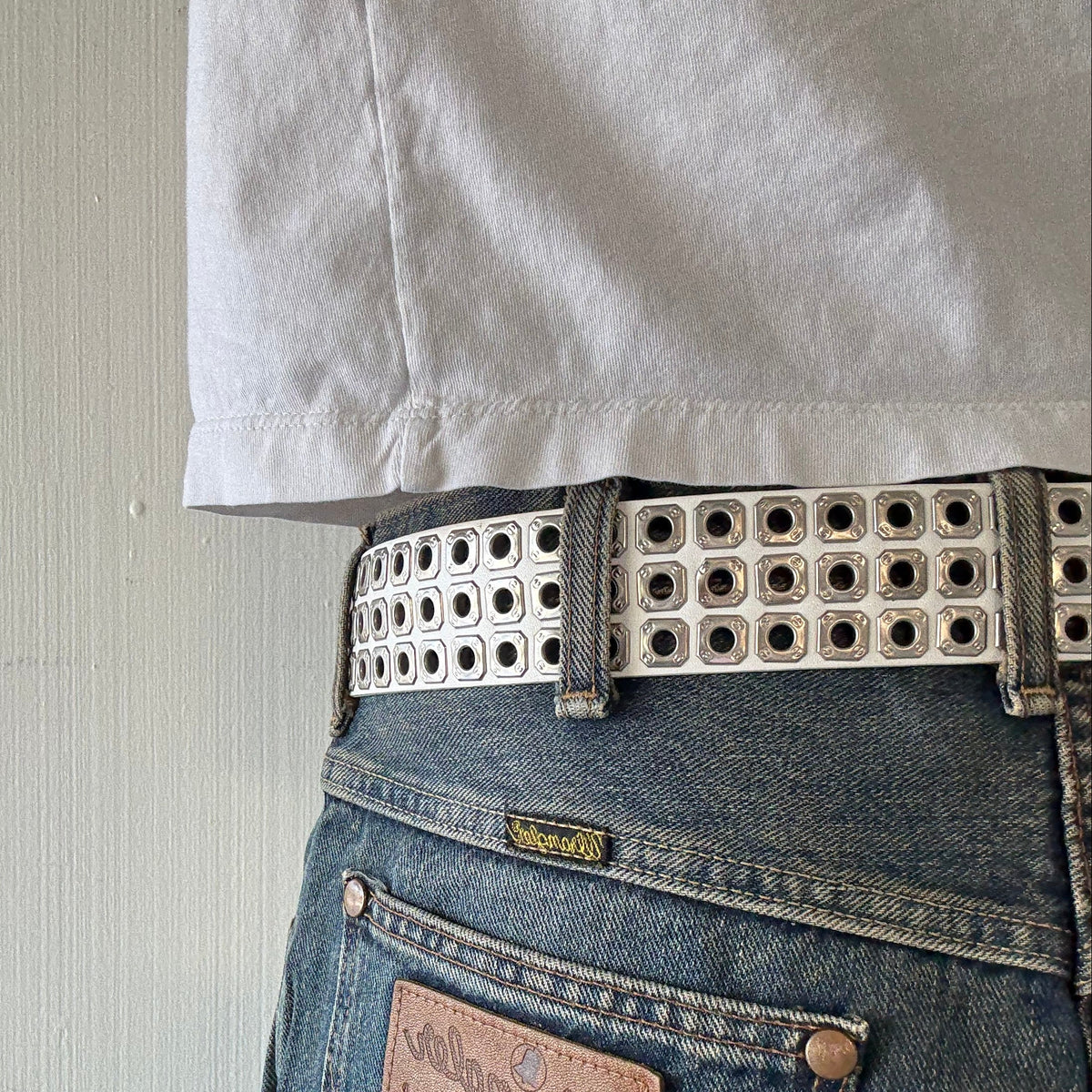 White Multiple Rivet Punk Belt