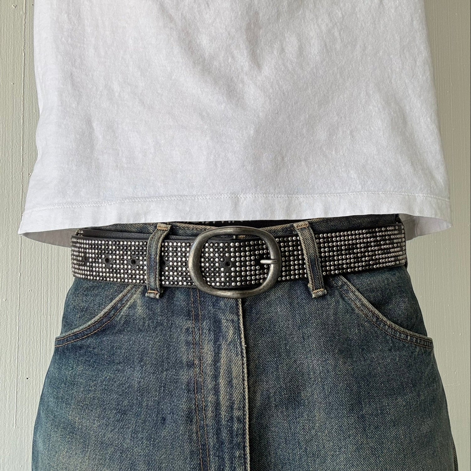 Black Oval Buckle Studded Belt