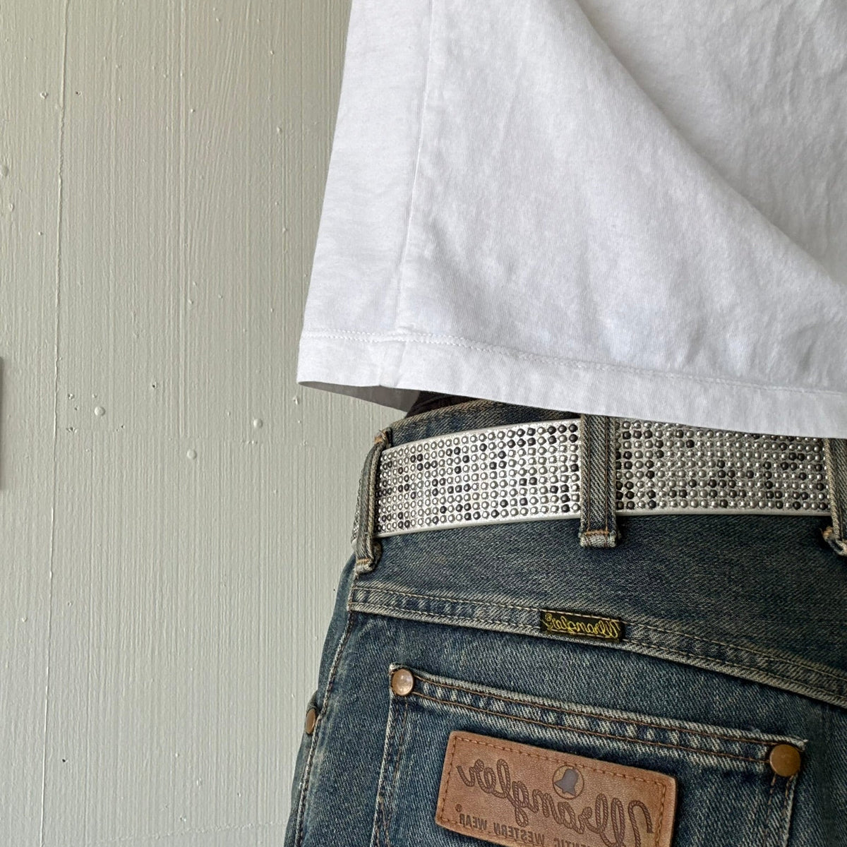 Silver Oval Buckle Studded Belt