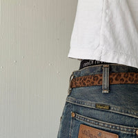 Brown Suede Leopard Print Classic Skinny Belt