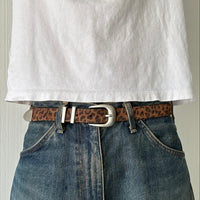Brown Suede Leopard Print Classic Skinny Belt