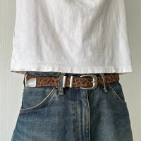 Brown Suede Leopard Print Classic Skinny Belt