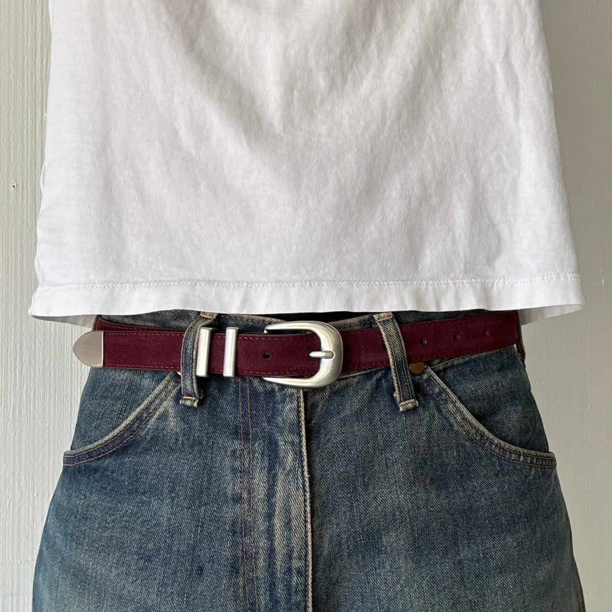 Burgundy Suede Classic Skinny Belt