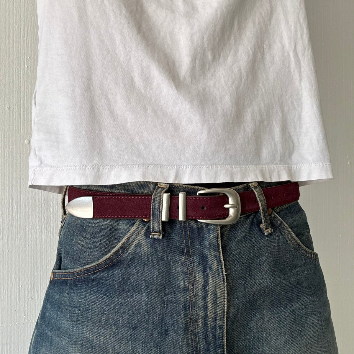 Burgundy Suede Classic Skinny Belt