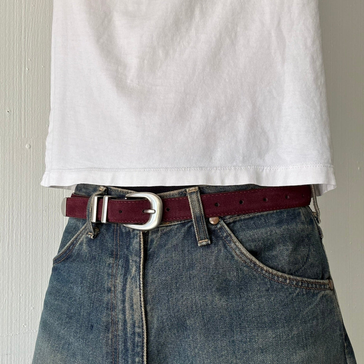Burgundy Suede Classic Skinny Belt