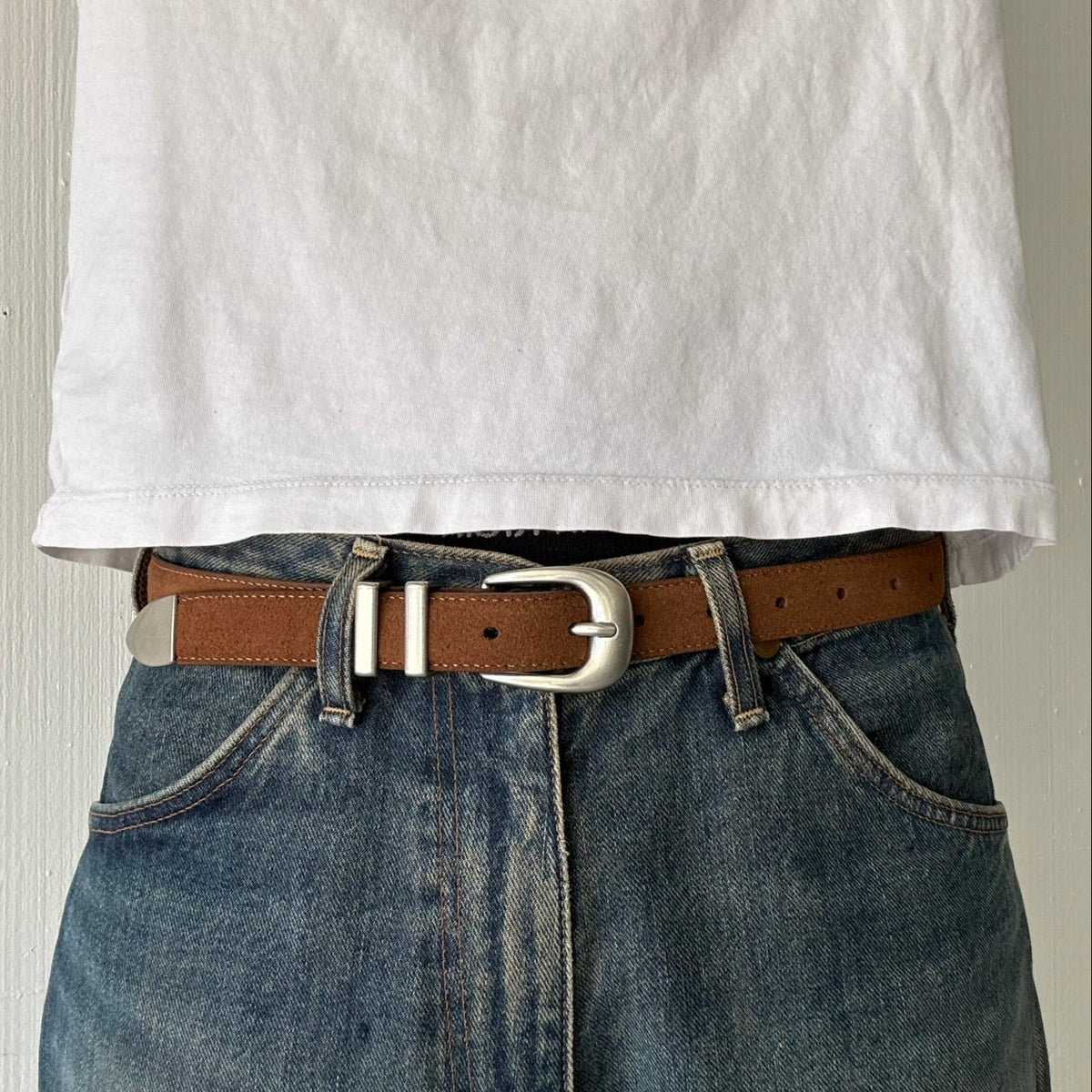 Brown Suede Classic Skinny Belt
