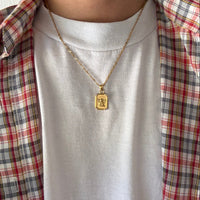Gold Cherub Angel Rectangle Pendant Necklace