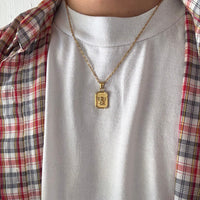 Gold Cherub Angel Rectangle Pendant Necklace
