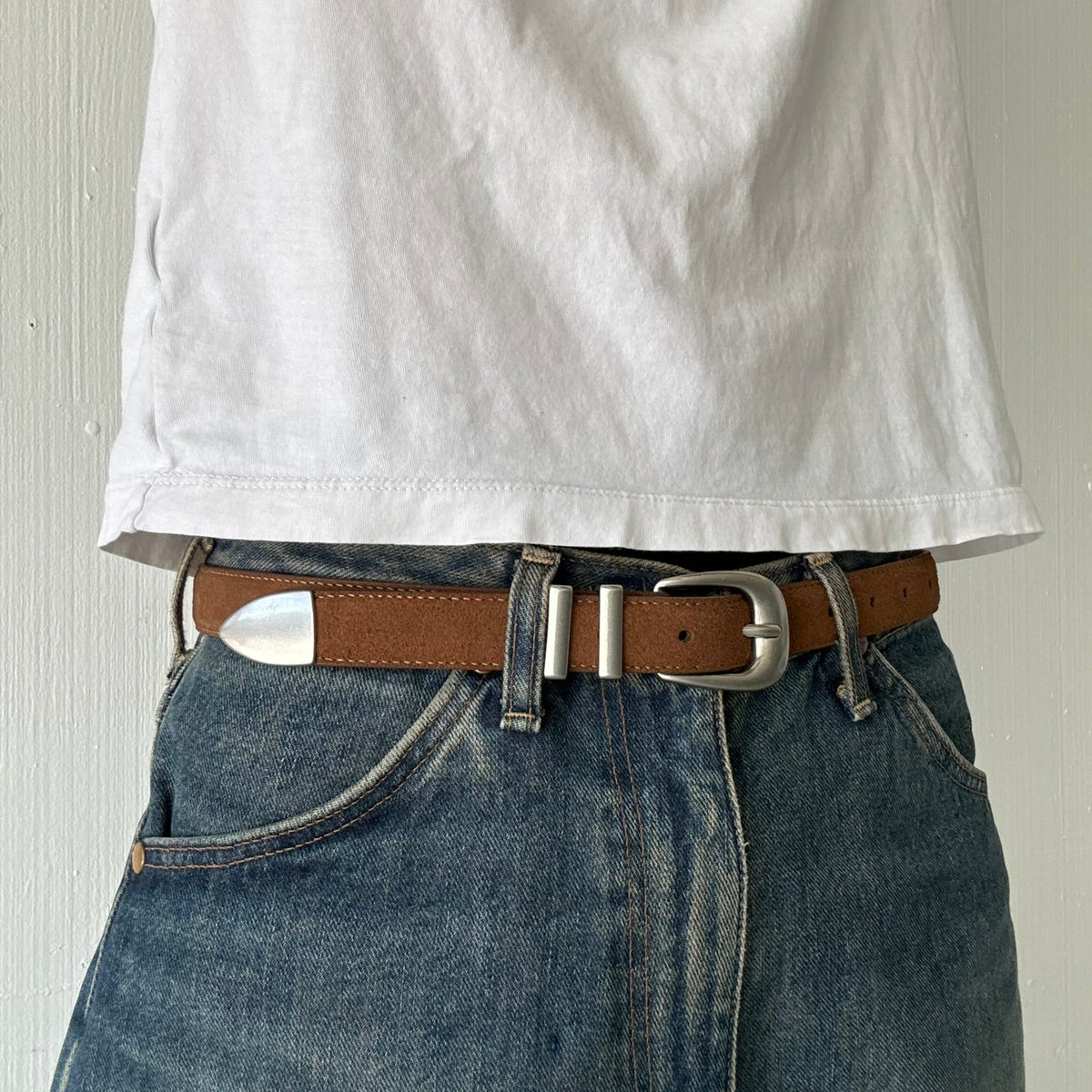 Brown Suede Classic Skinny Belt