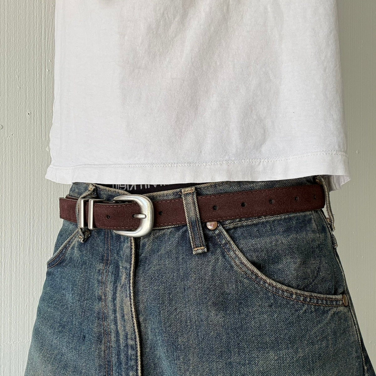 Dark Brown Suede Classic Skinny Belt
