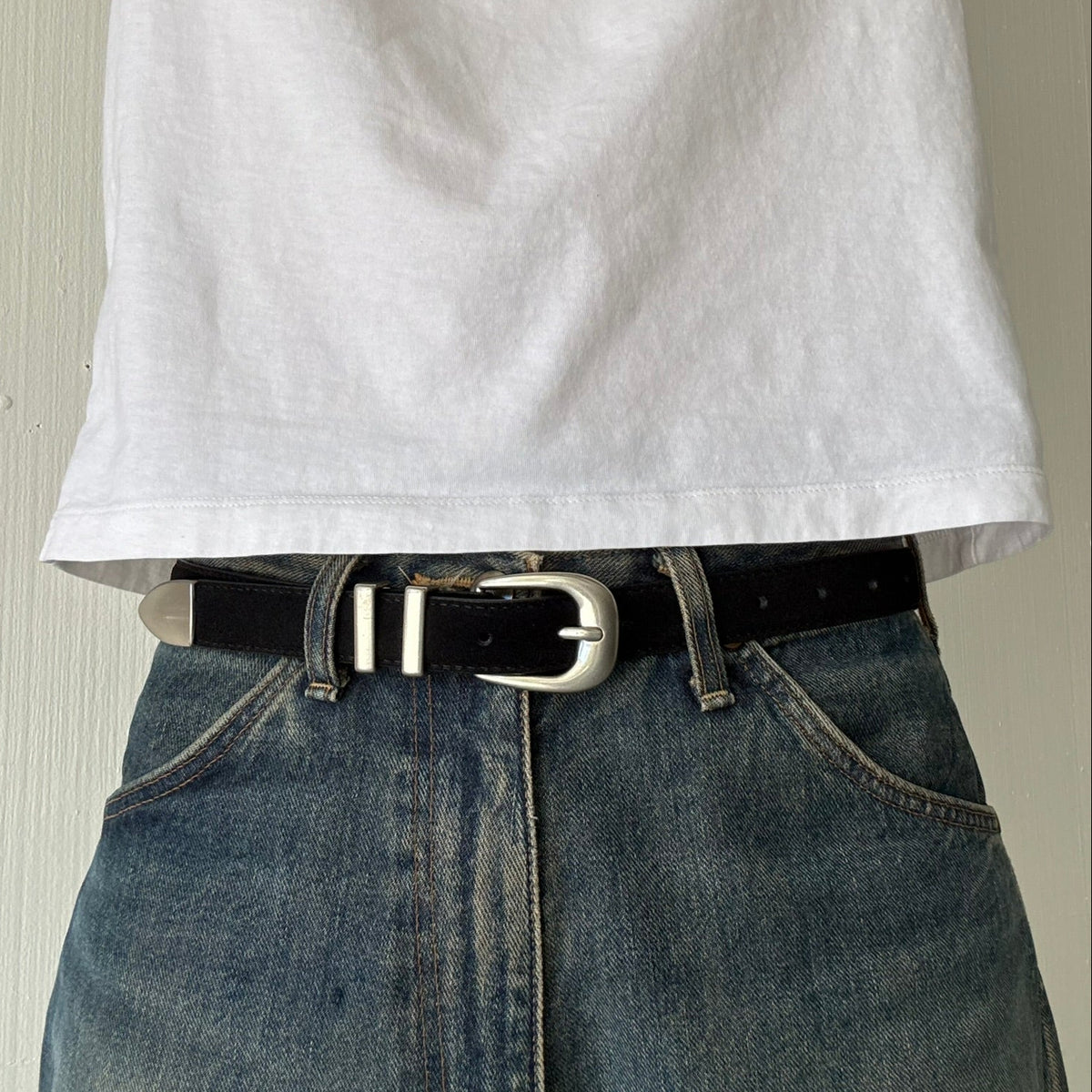 Black Suede Classic Skinny Belt