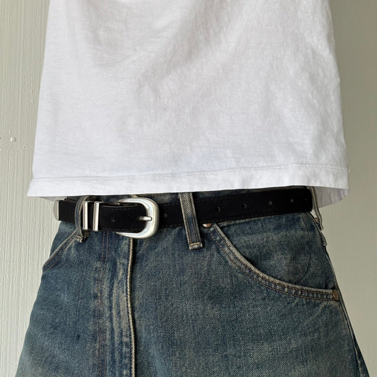 Black Suede Classic Skinny Belt