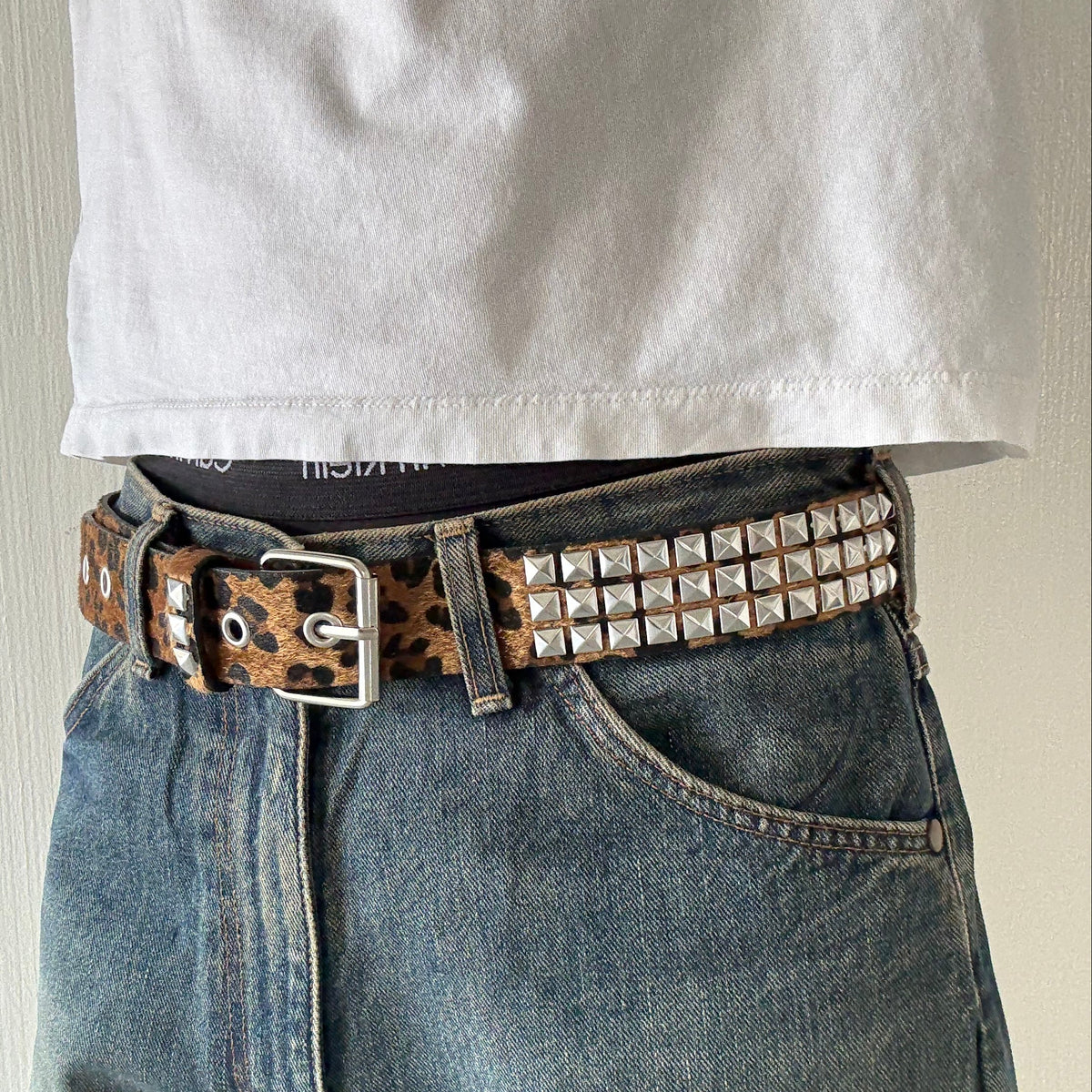 Brown Leopard Print Studded Belt