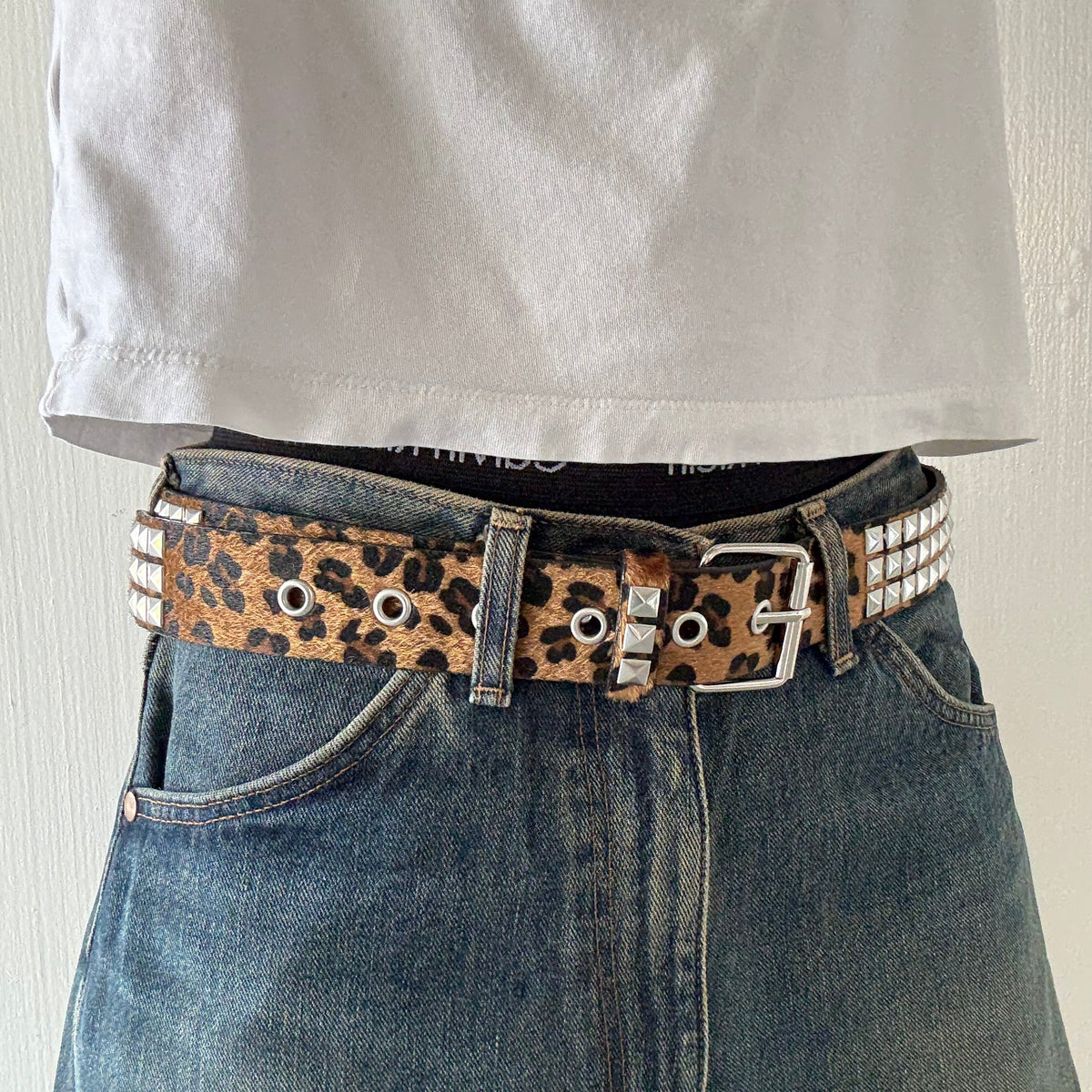 Brown Leopard Print Studded Belt