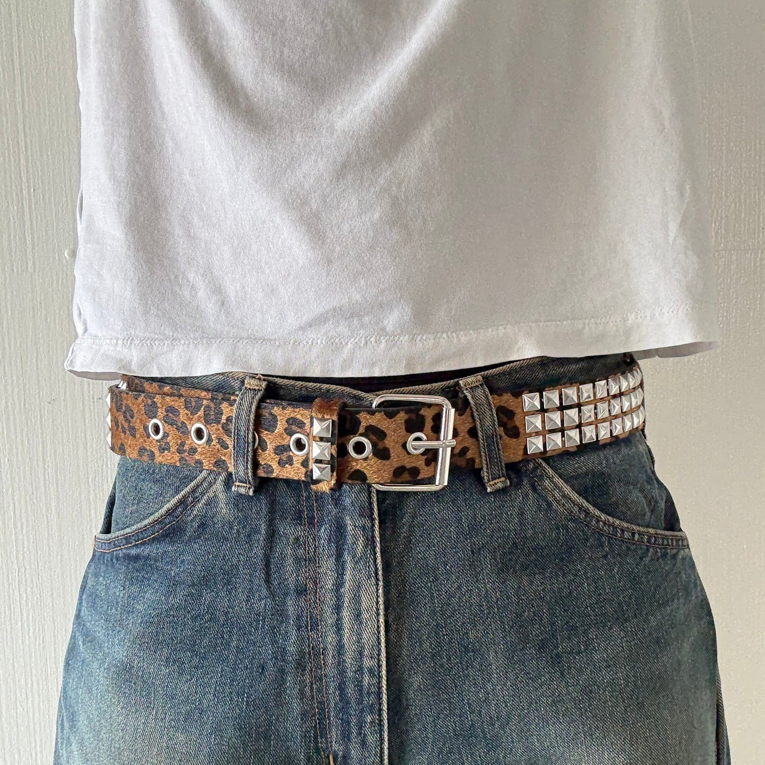Brown Leopard Print Studded Belt