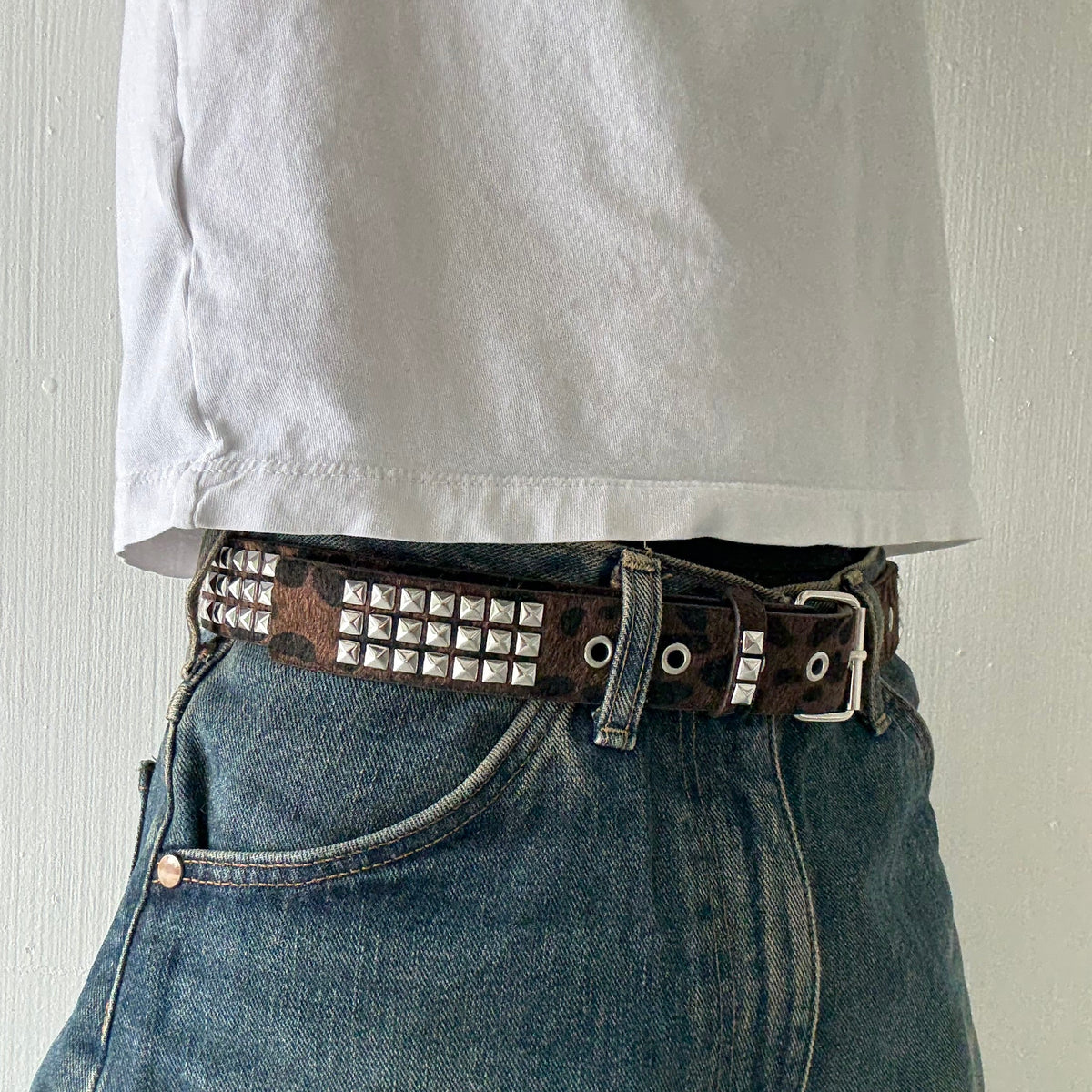 Dark Brown Leopard Print Fur Belt