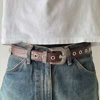 Brown Crocodile Print Western Belt
