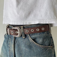 Brown Crocodile Print Western Belt