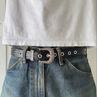 Black Crocodile Print Western Belt