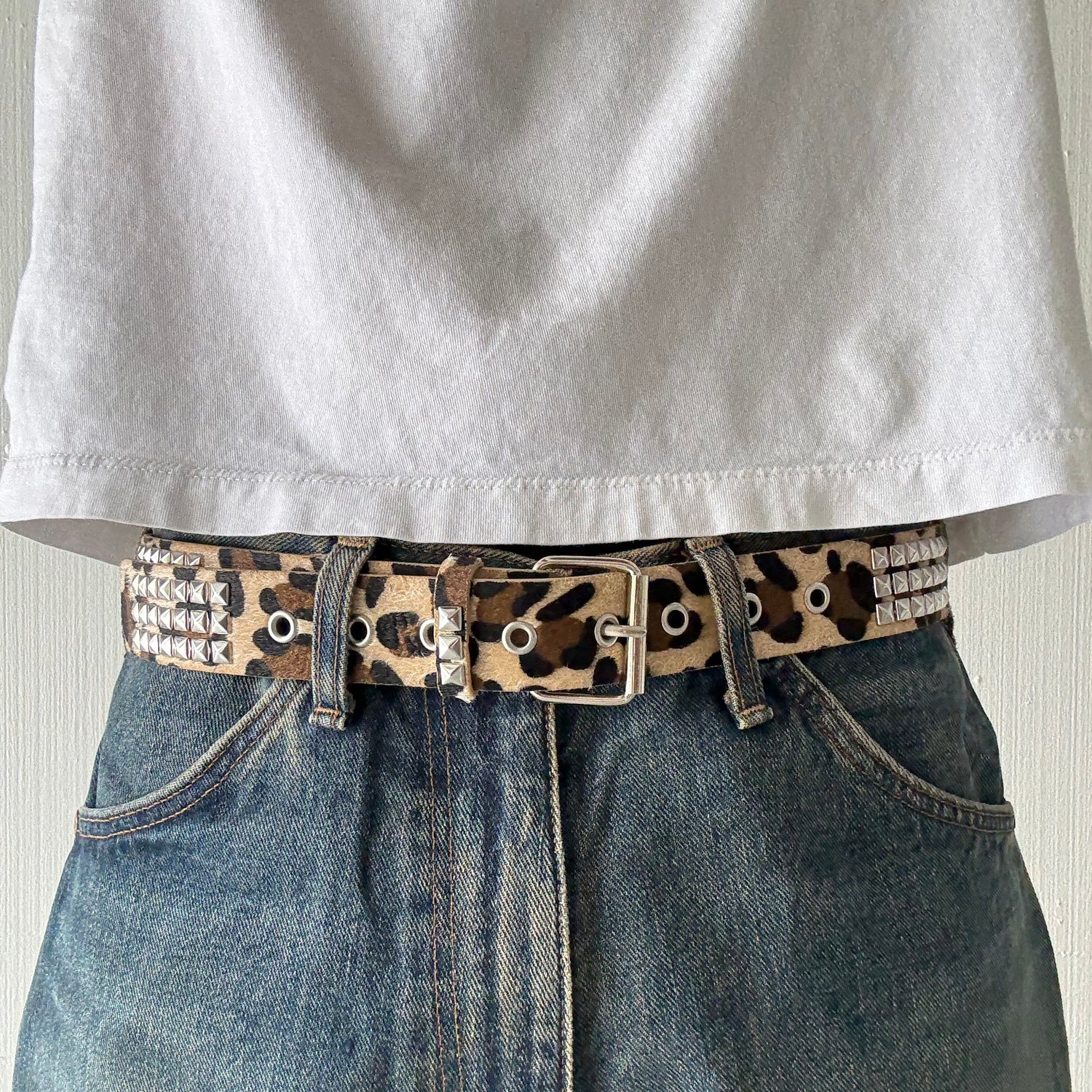 Khaki Leopard Print Fur Belt