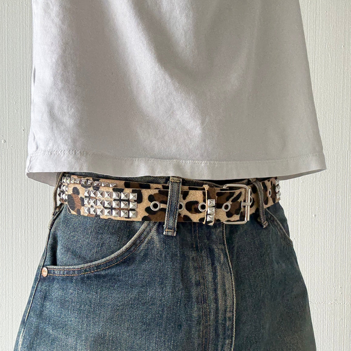 Khaki Leopard Print Fur Belt